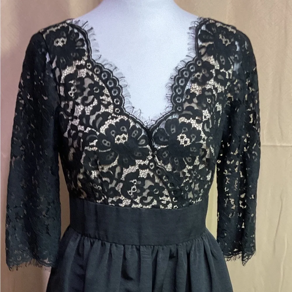 Eliza J Lace Faille Black Scalloped Fit & Flare Cocktail Dress